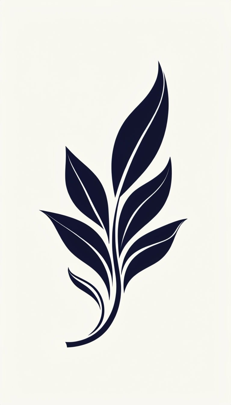 Elegant Navy Blue Leaf Motif Minimalist Art Mobile Wallpaper