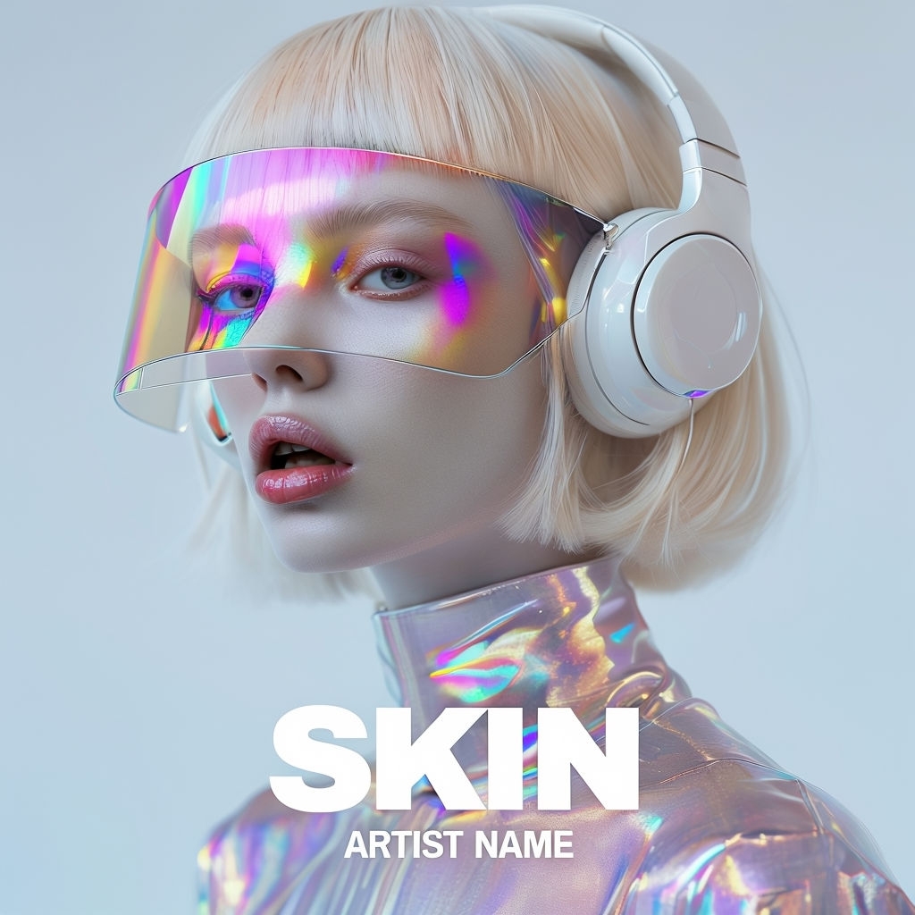 Futuristic Portrait with Iridescent Visor and Headphones Spotify Album Cover