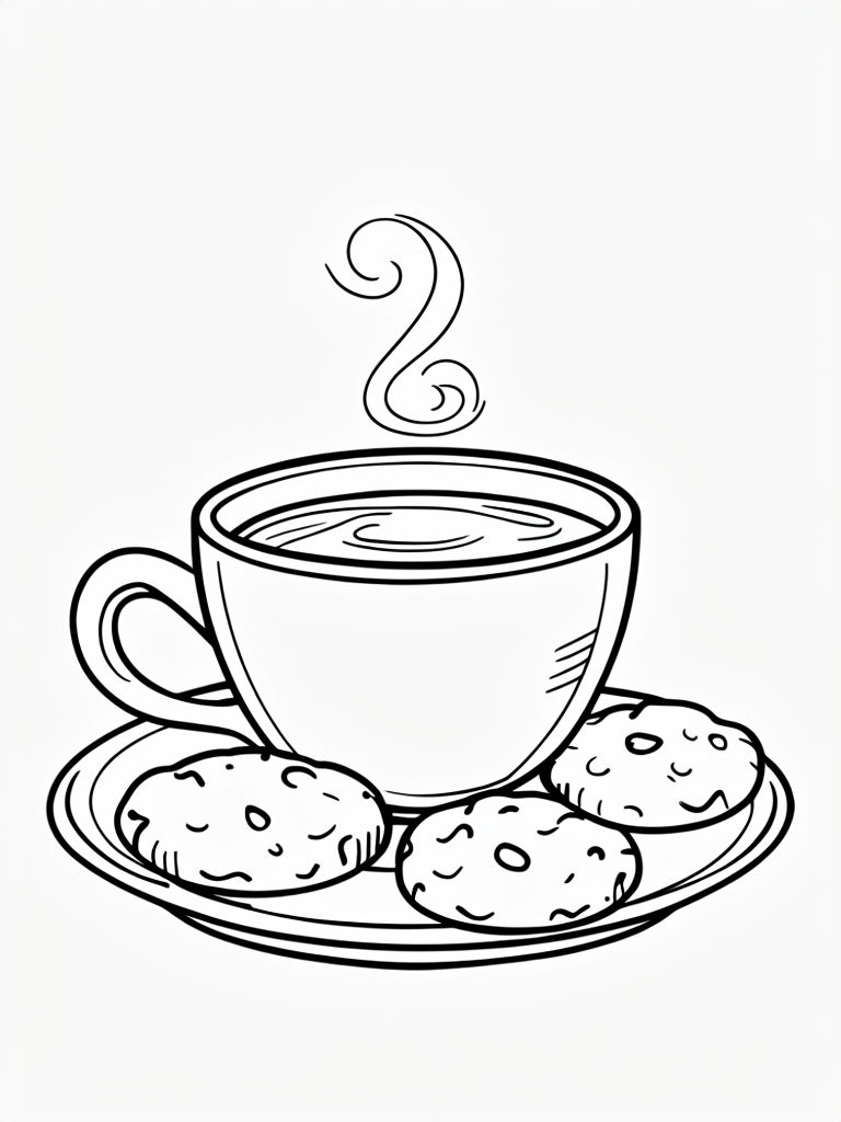 Cozy Cup of Hot Beverage with Cookies Coloring Page