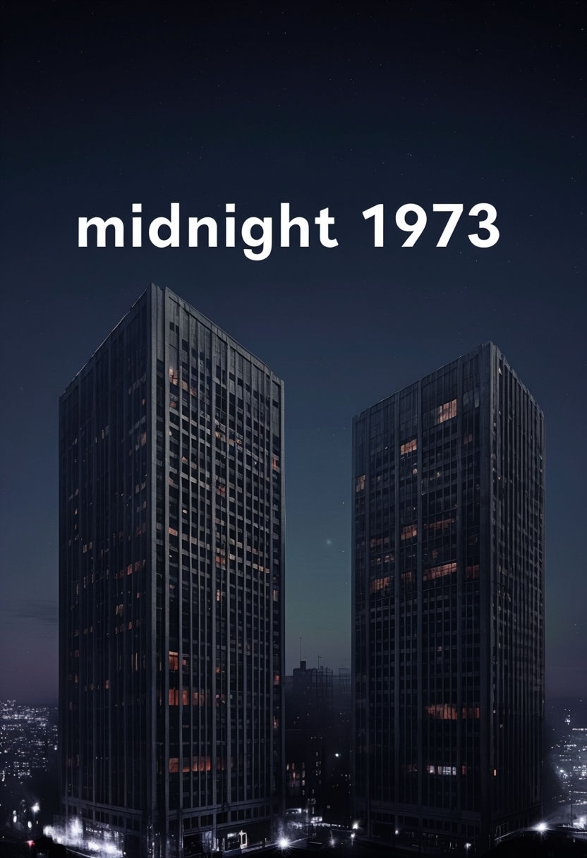 Midnight 1973 Vintage Office Buildings Night Photography Poster