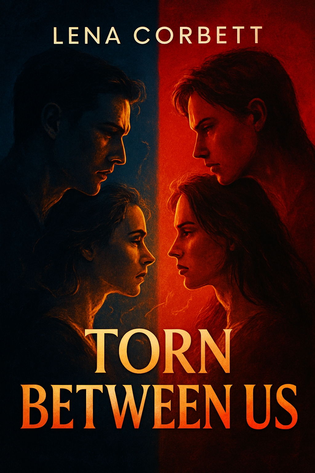 Dramatic Torn Between Us Movie Poster with Character Illustrations EBook Cover