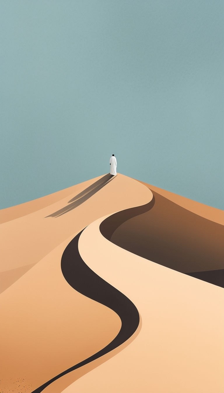 Tranquil Minimalist Desert Landscape with Figure Mobile Wallpaper