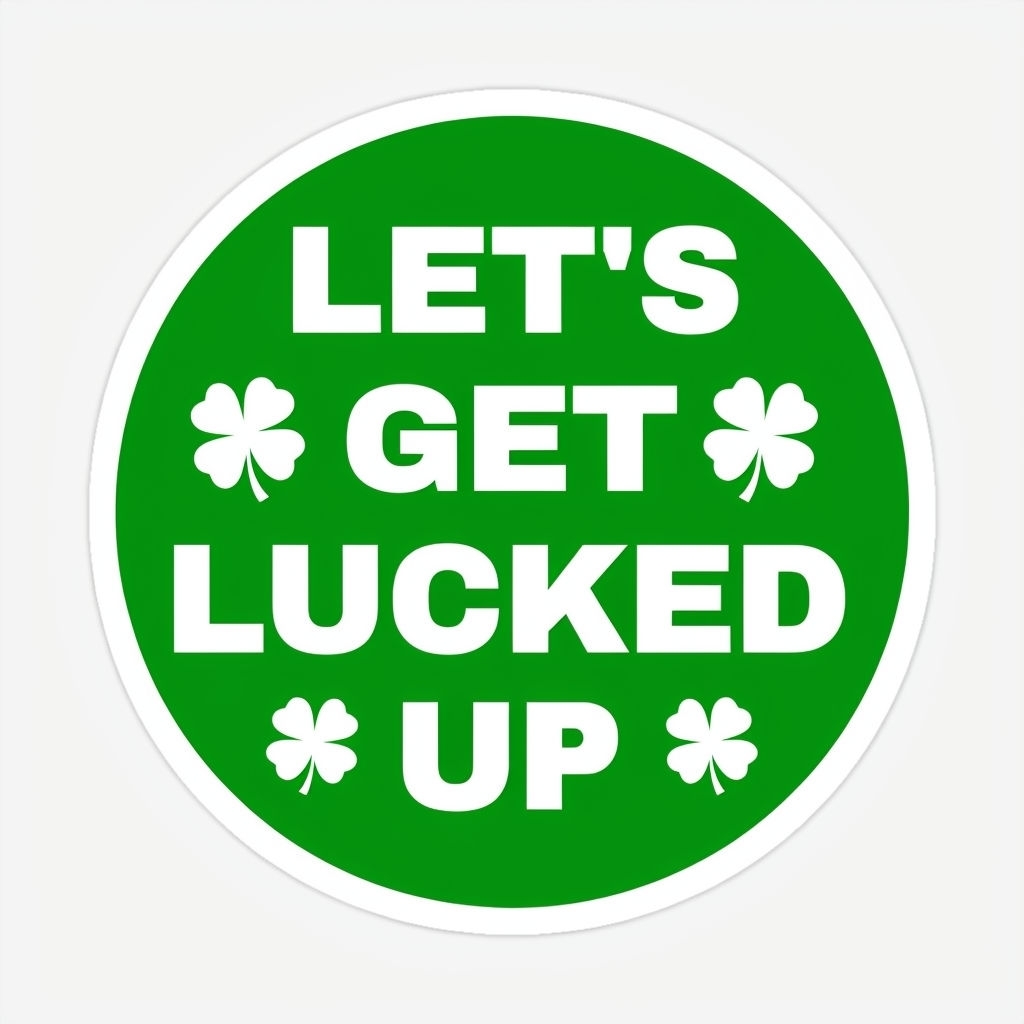 Festive Green Let's Get Lucked Up Sticker with Shamrocks