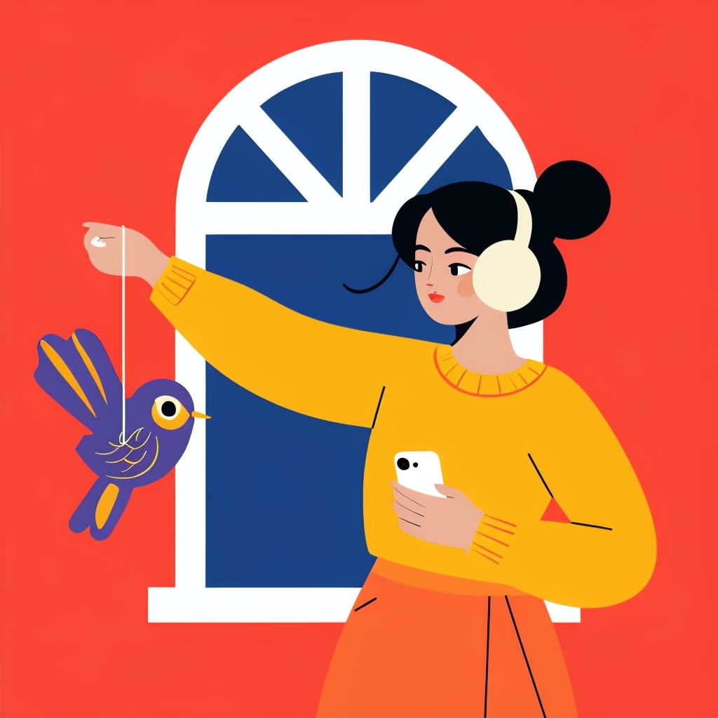 Modern Minimalist Woman with Window and Bird Ornament T-shirt