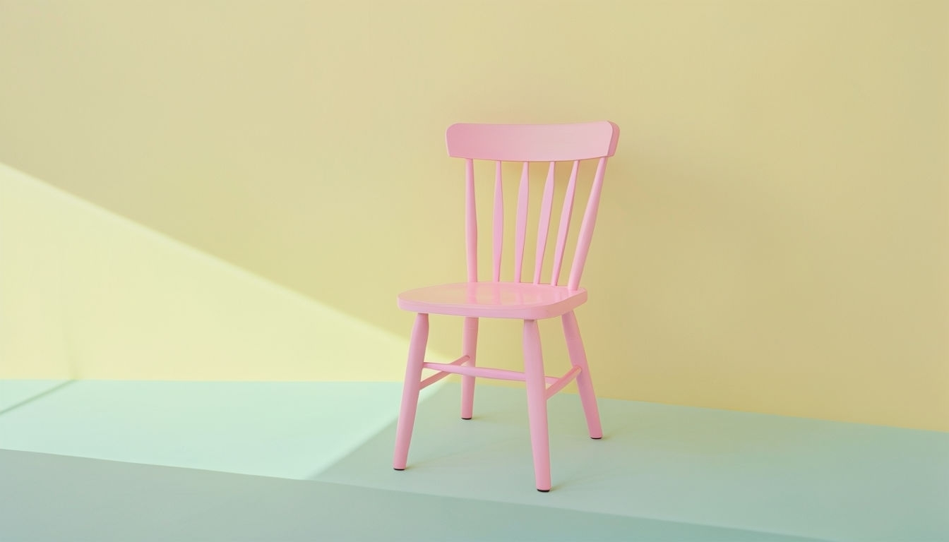 Pastel Pink Wooden Chair Against Soft Yellow Background Virtual Backgrounds