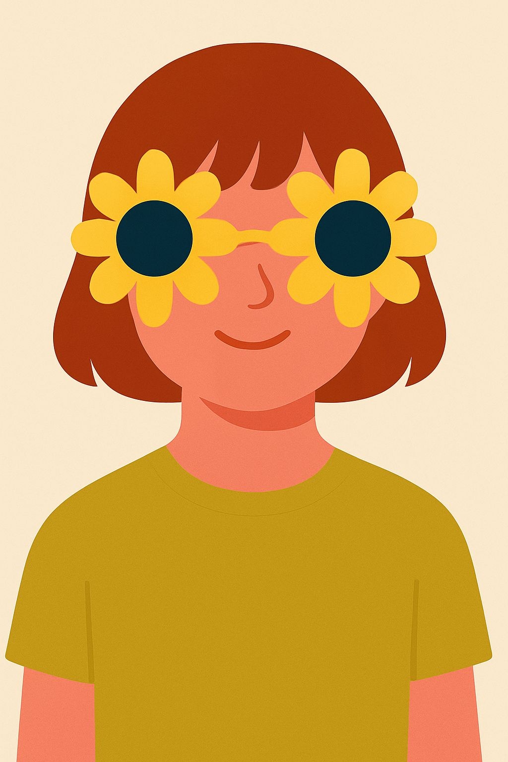 Whimsical Minimalist Character with Flower Sunglasses Art