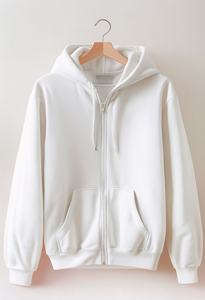Blank White Cotton Full-Zip Hoodie Mockup in Minimalist Setting Mockup