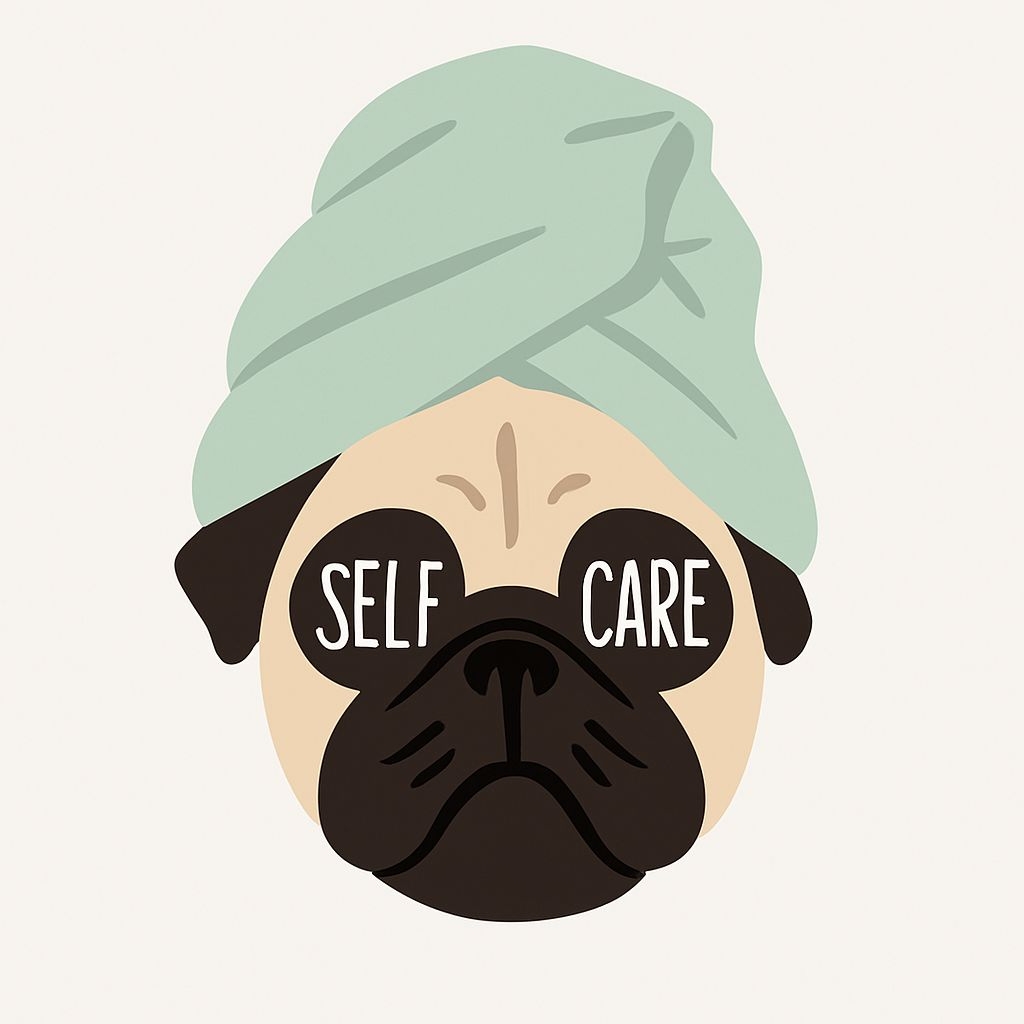 Whimsical Pug Face Illustration with Self-Care Message Sticker