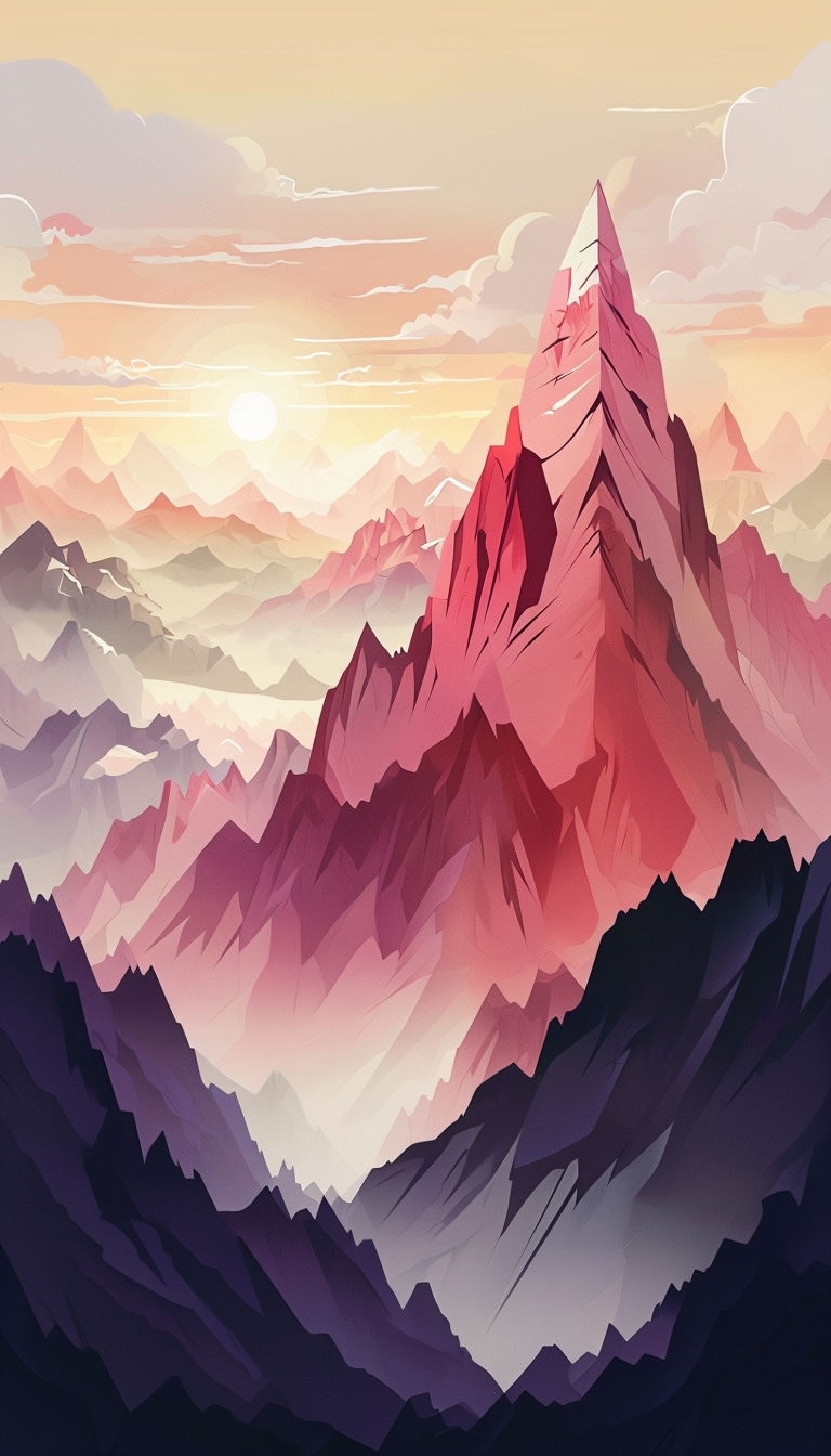 Majestic Cartoon Mountain Landscape at Sunrise Mobile Wallpaper