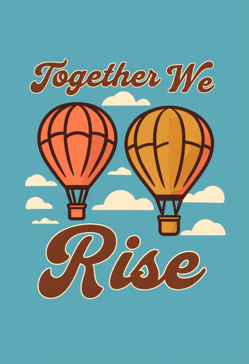 Retro Hot Air Balloons Together We Rise Invitation Card