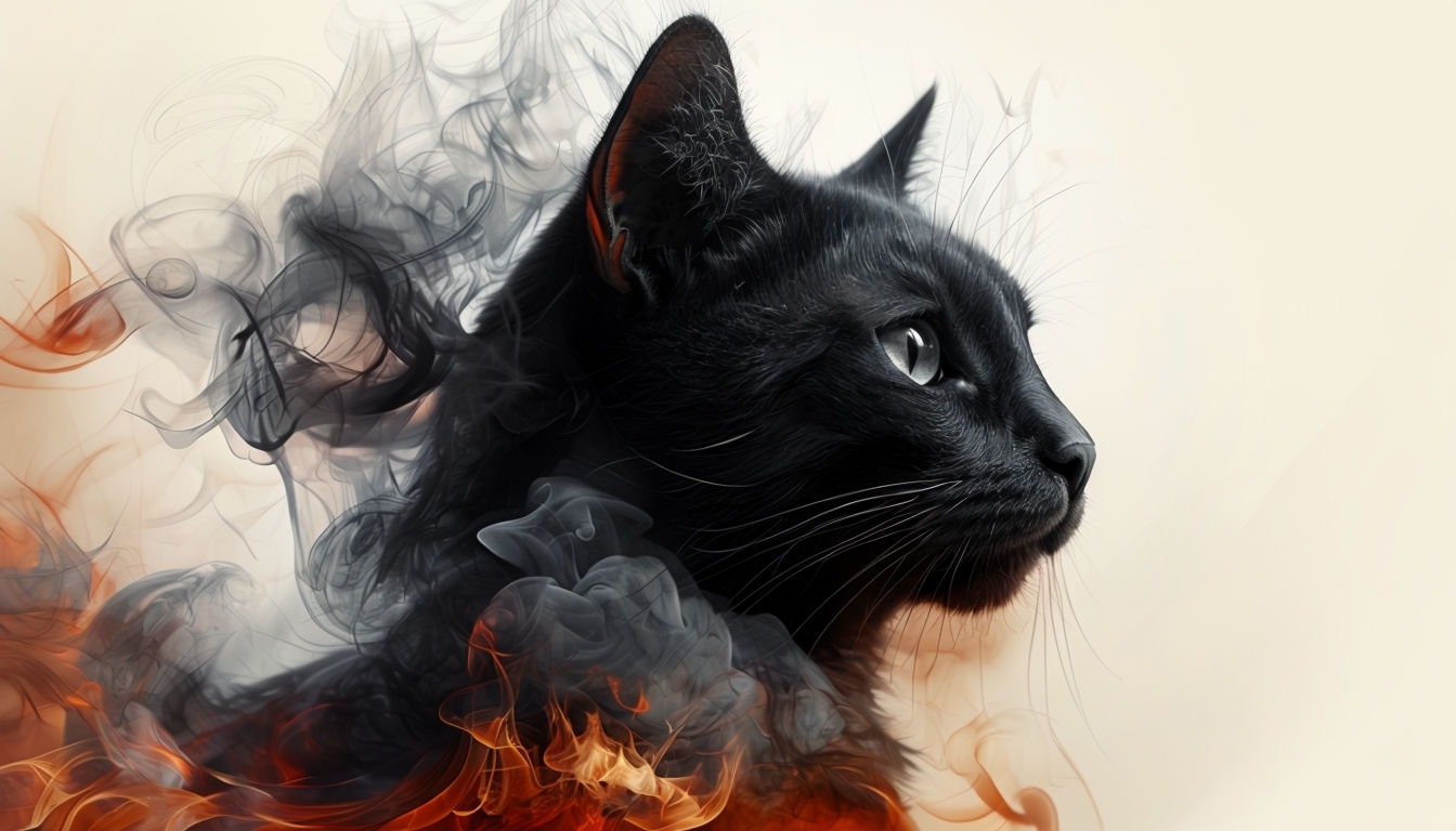 Enigmatic Black Cat with Ethereal Swirls Art