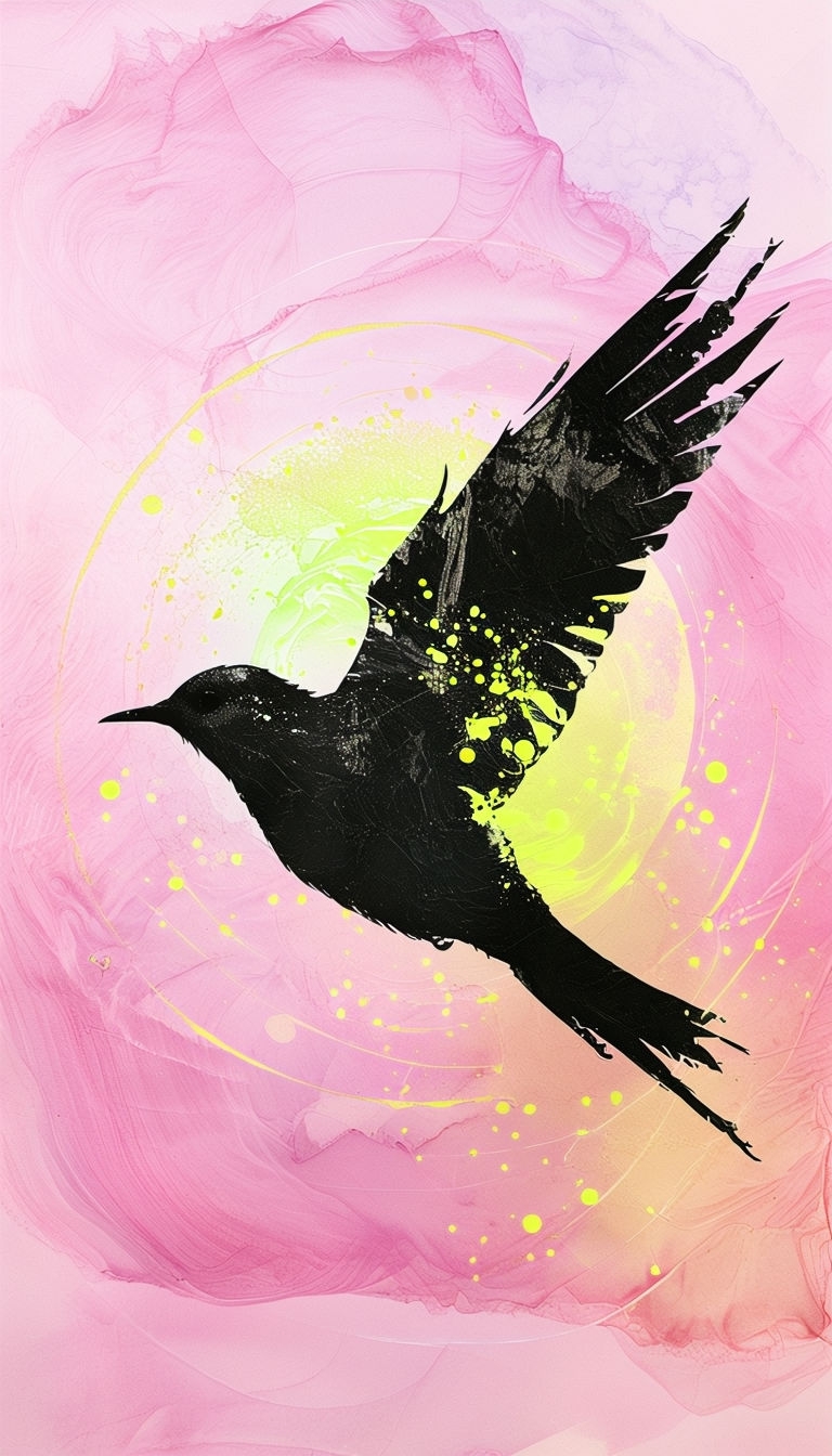 Dynamic Bird Silhouette in Flight with Colorful Swirling Background Mobile Wallpaper