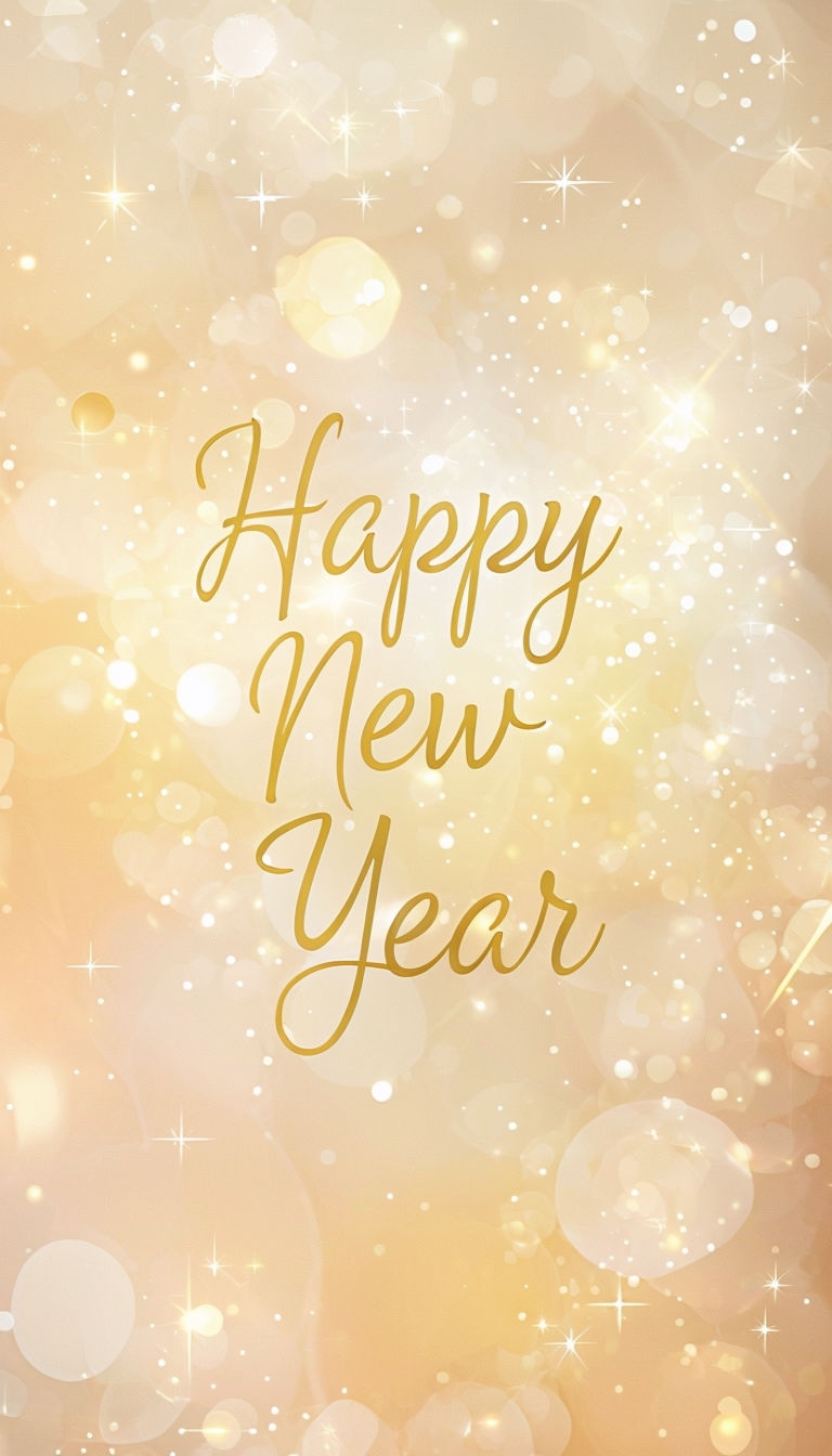 Elegant Happy New Year Greeting Card Design with Bokeh Background