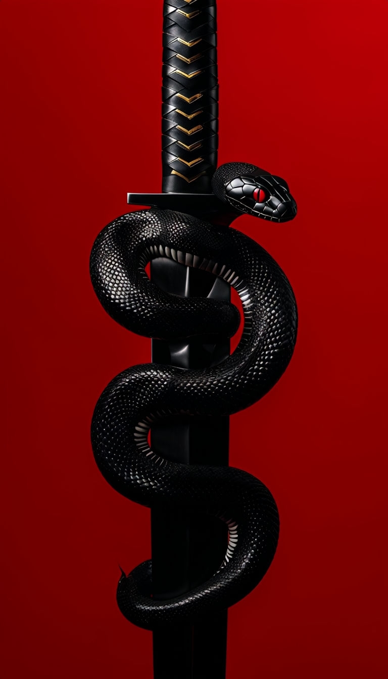 Black Sword with Crimson Snake on Glossy Background Mobile Wallpaper