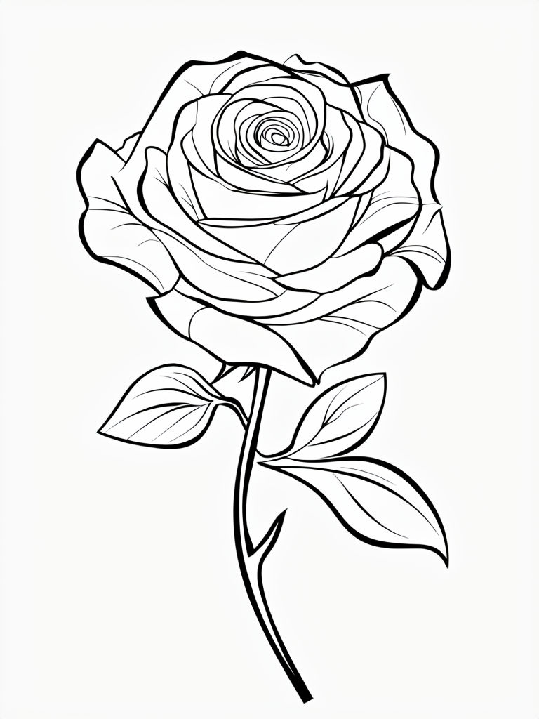 Elegant Minimalist Line Drawing of a Rose Coloring Book Page
