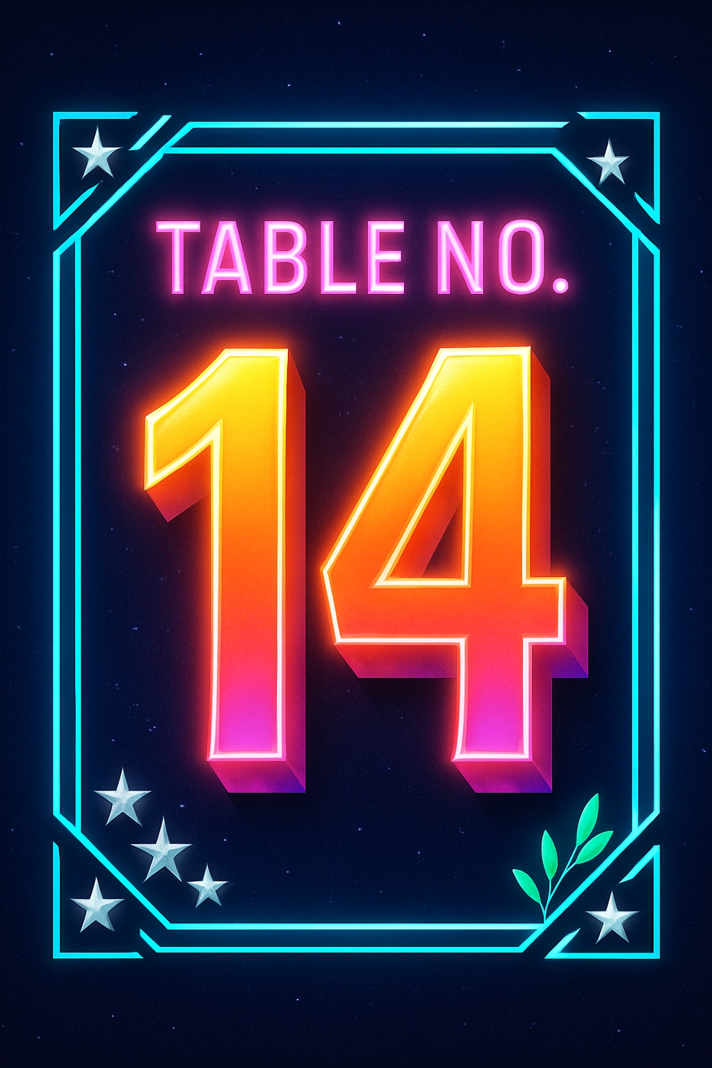 Neon Table No. 14 Vibrant Space-Themed Event Sign