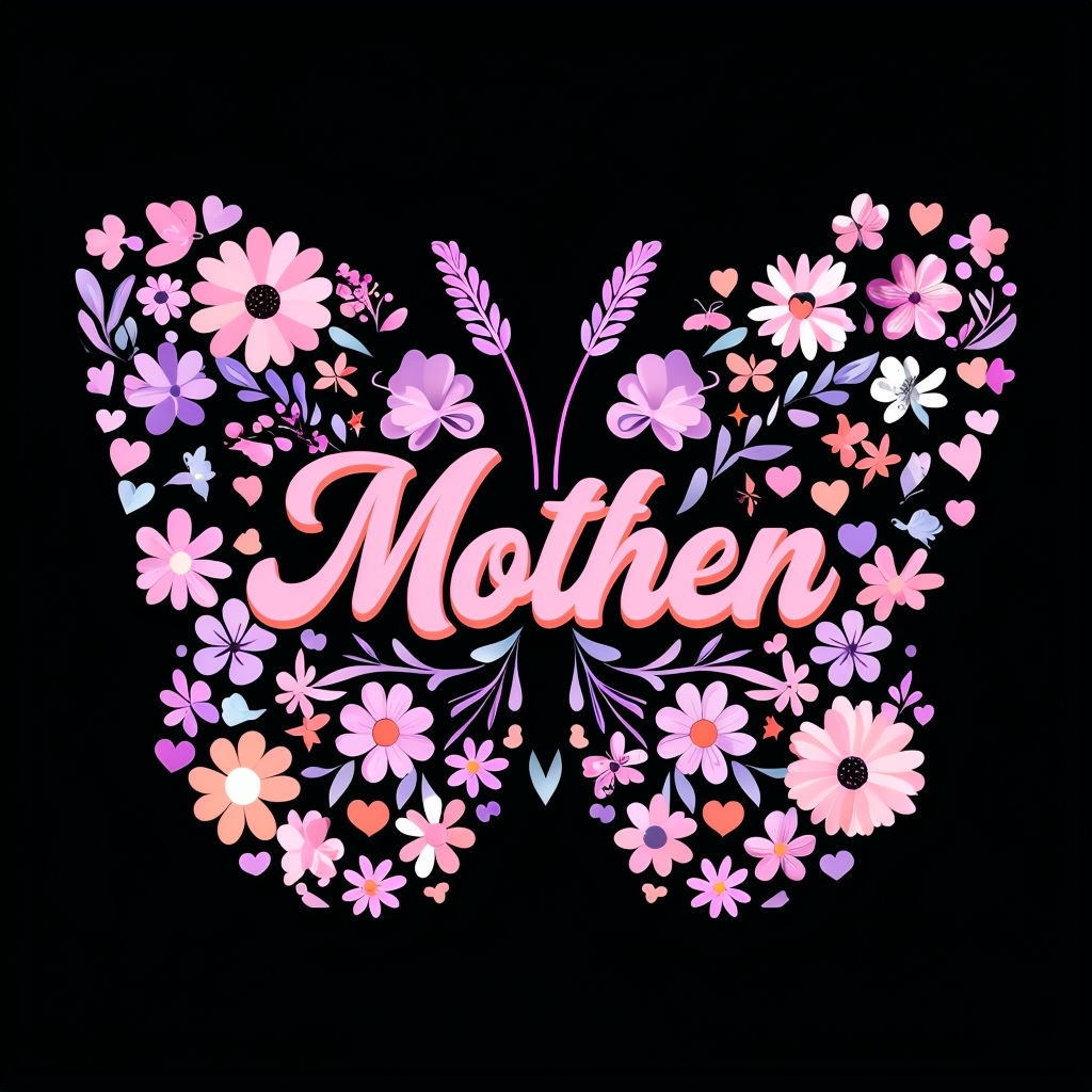 Floral Butterfly Motif with Inspirational 'Mothen' Text T-shirt