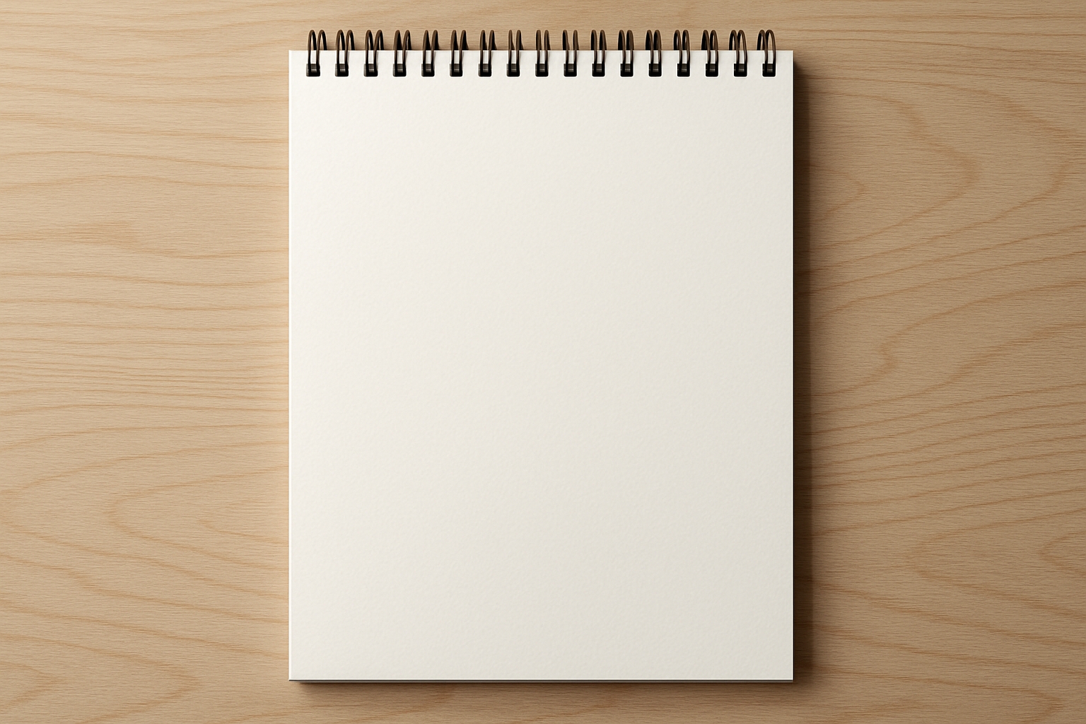 Minimalist Spiral-Bound Notebook on Light Wooden Surface Mockup