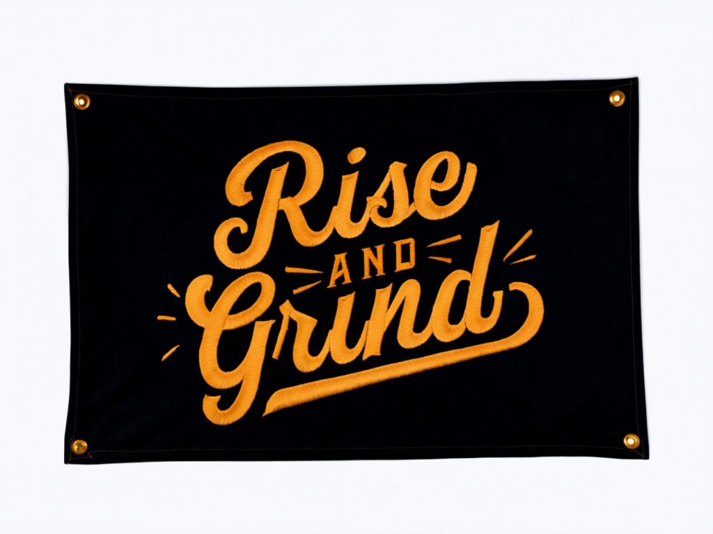 Rise and Grind Motivational Black Fabric Banner Poster