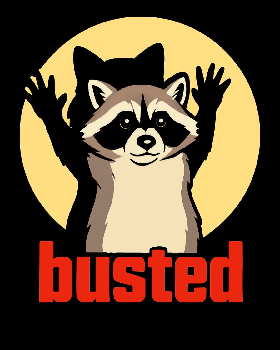 Mischievous Raccoon Busted Cartoon Illustration T-Shirt