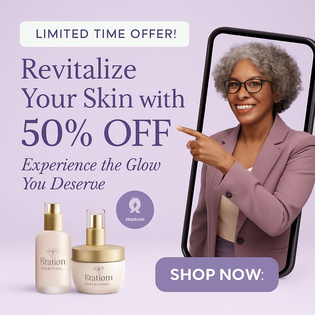 Confident Black Woman Promoting Radiant Essence Skincare Ads