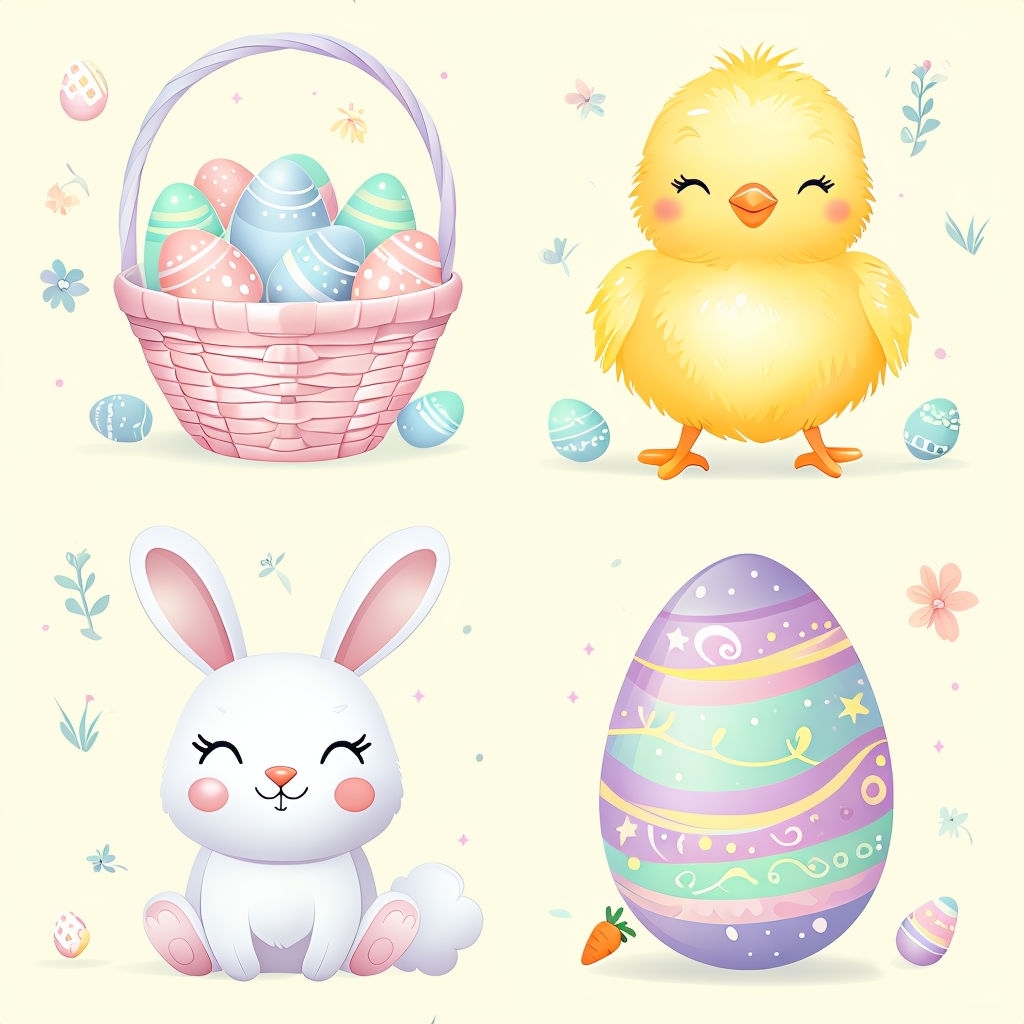 Whimsical Easter Cartoon Icon Seamless Pattern Design