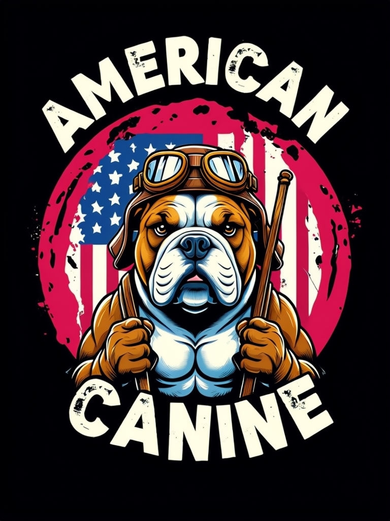 Patriotic American Bulldog Cartoon with Aviator Hat T-Shirt