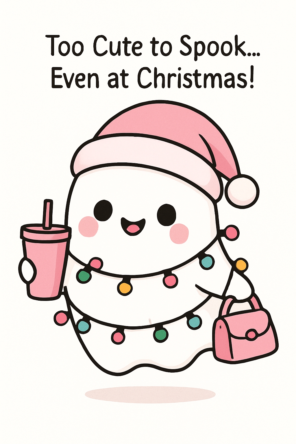 Kawaii Smiling Ghost with Christmas Accessories T-Shirt