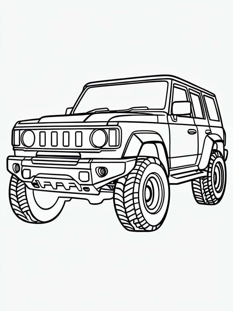 Rugged Off-Road SUV Line Drawing for Coloring Book Pages