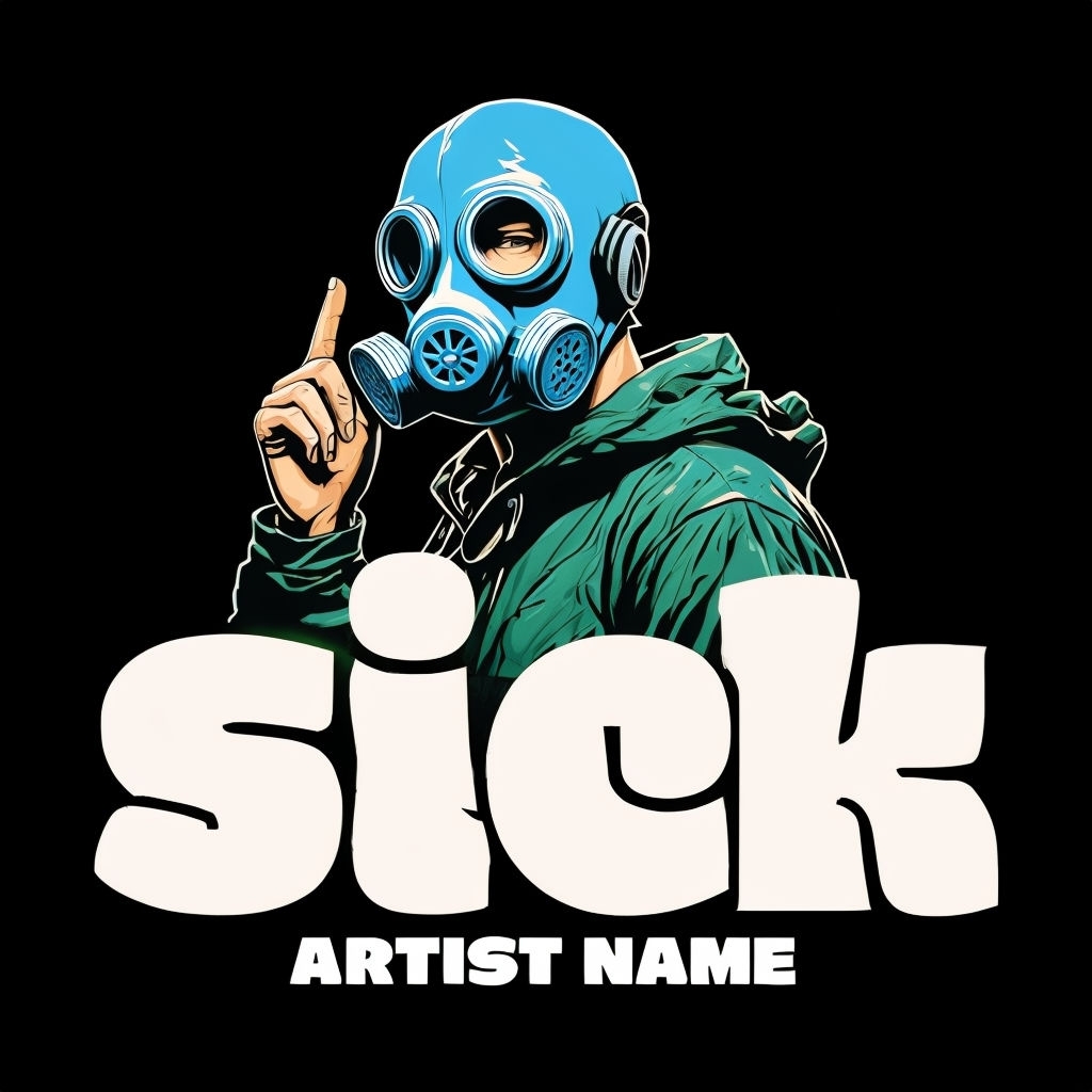 Surreal Sky Blue Gas Mask Illustration with Bold Text Spotify Album Cover