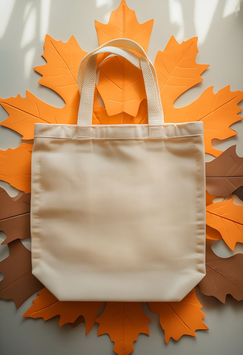 Photorealistic Creamy Off-White Grocery Bag Flat Lay Mockup