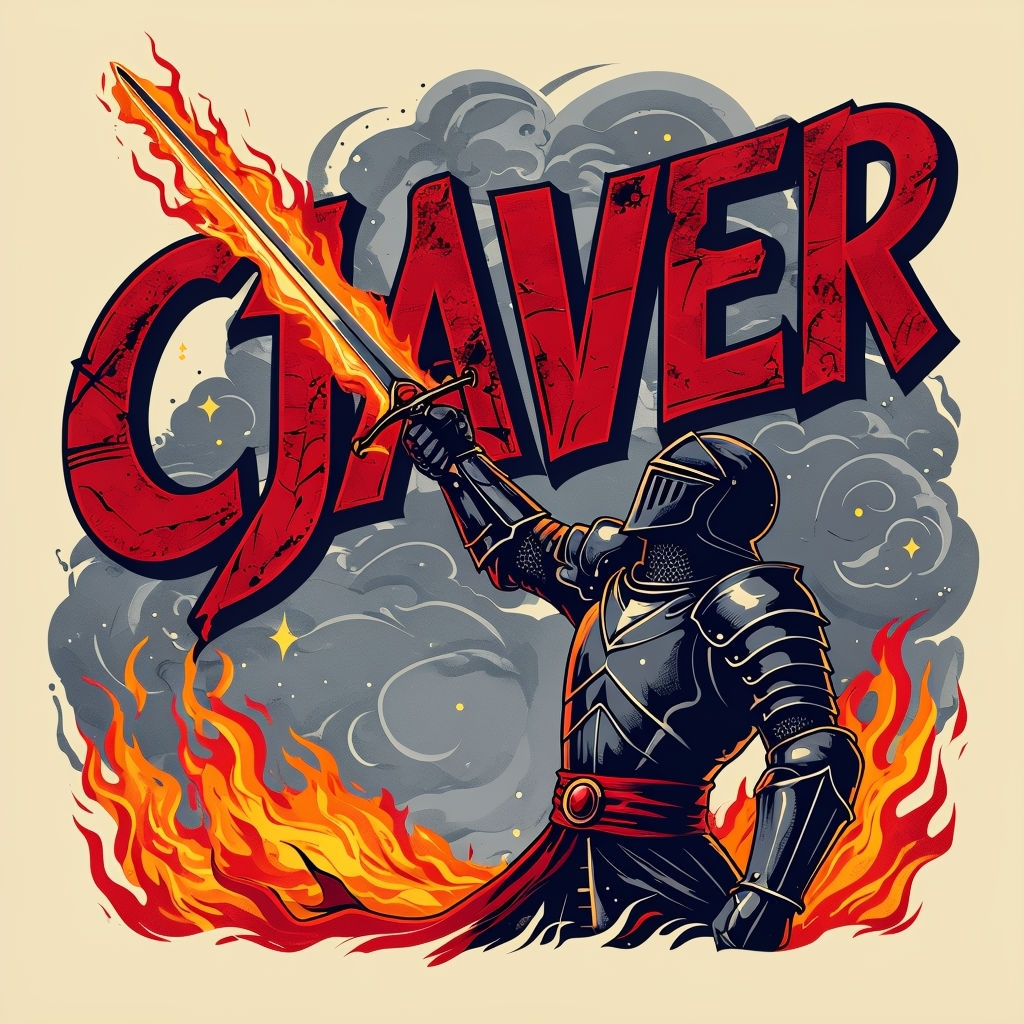 Heroic Knight with Fiery Sword Vintage Comic Style T-Shirt