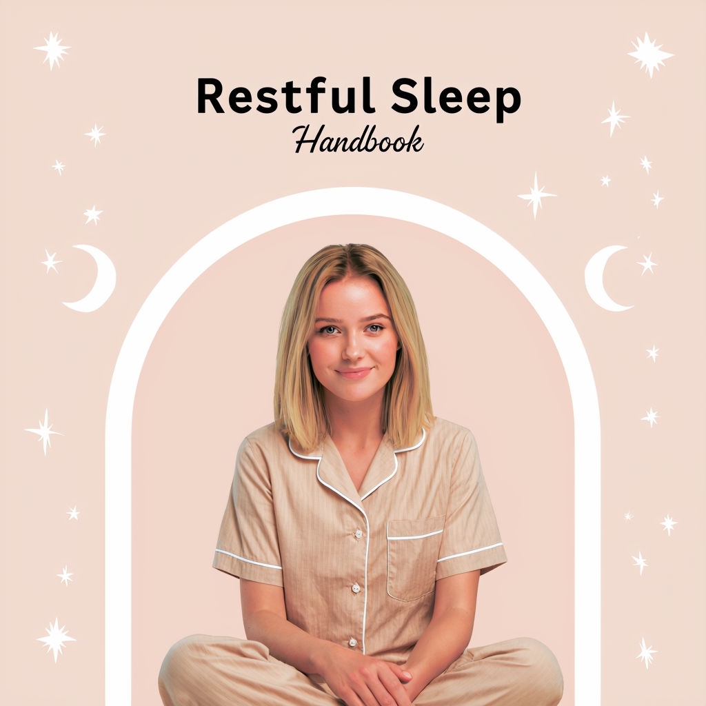 Restful Sleep Handbook Cover Design with Serene Woman Illustration Social Media Post