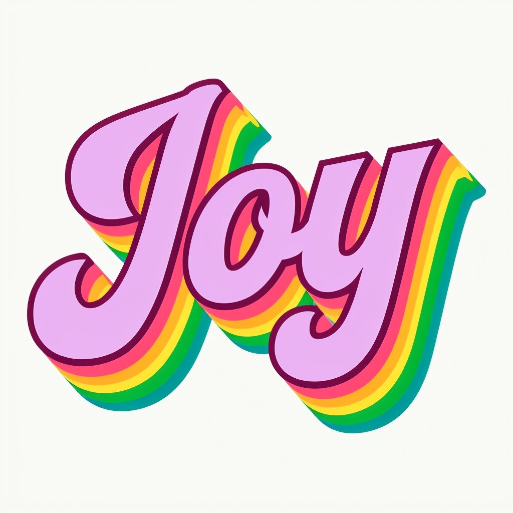 Vibrant Joy Text Design with Rainbow Shadows Hat