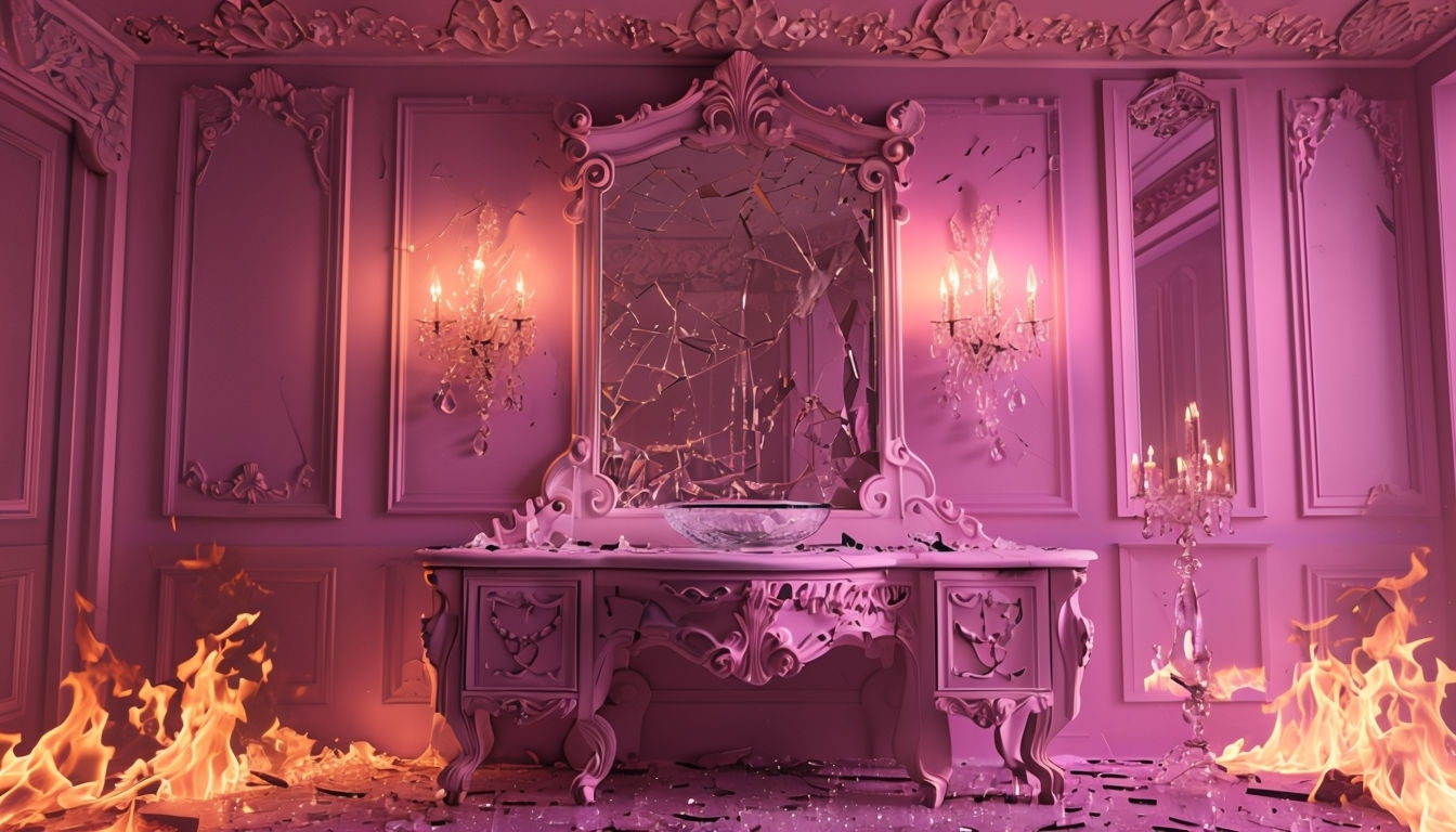 Surreal Flaming Pink Ornate Room Virtual Background