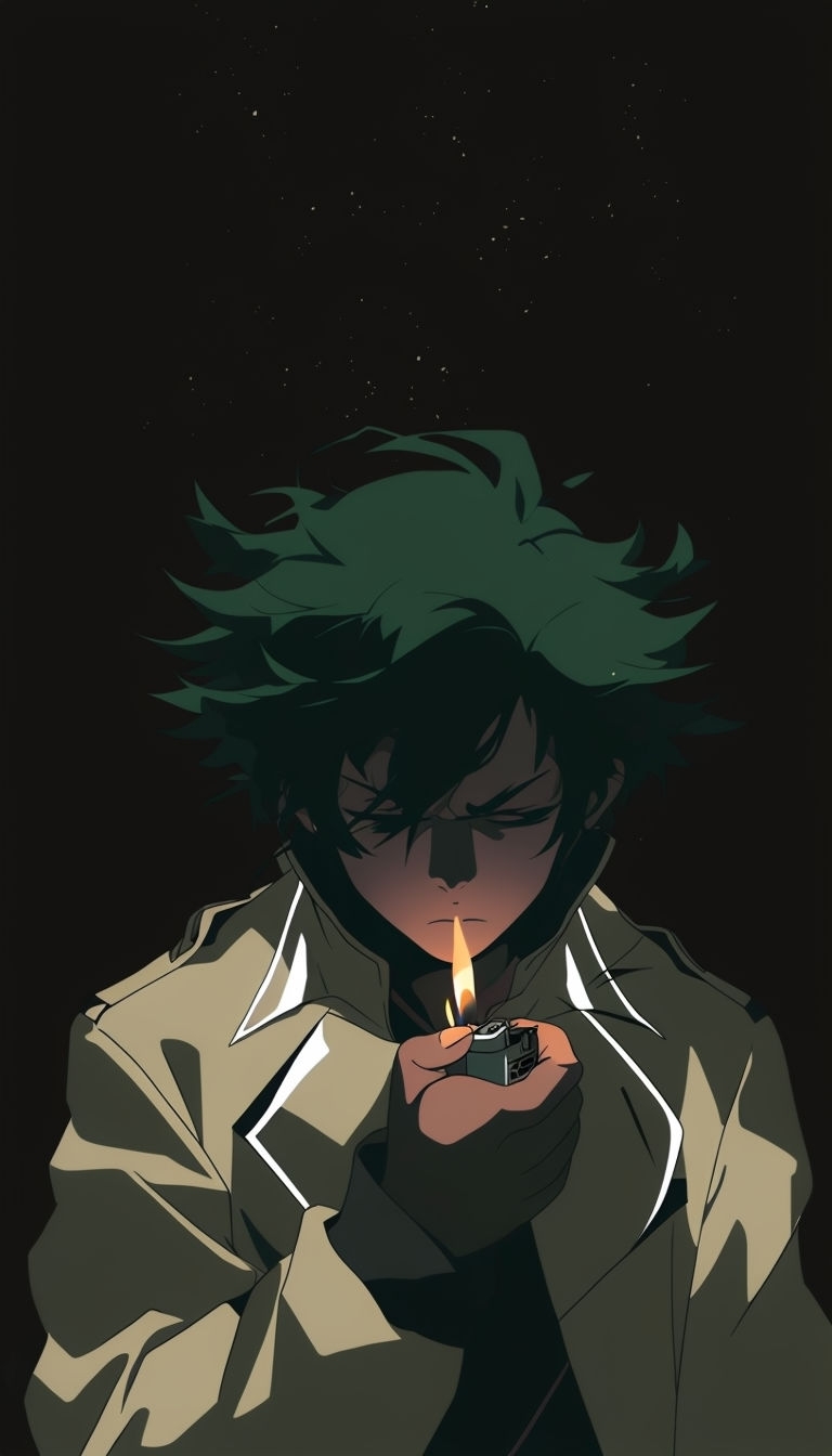 Dark Green Hair and Flame Mobile Wallpaper