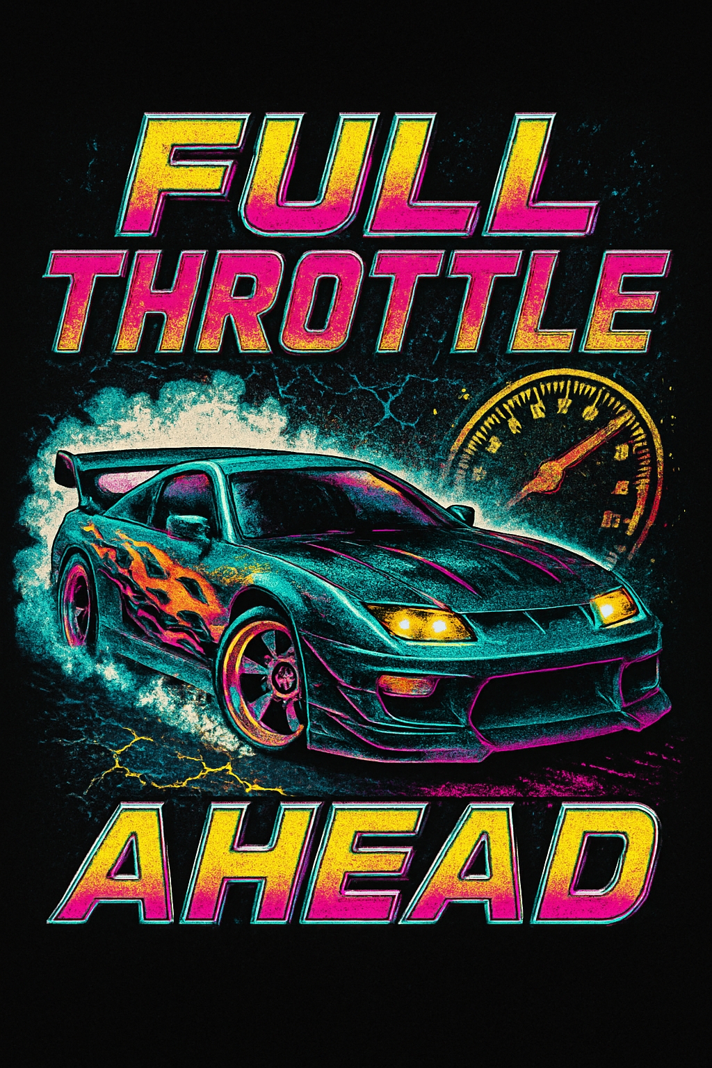Retro Futuristic Full Throttle Sports Car Illustration T-Shirt