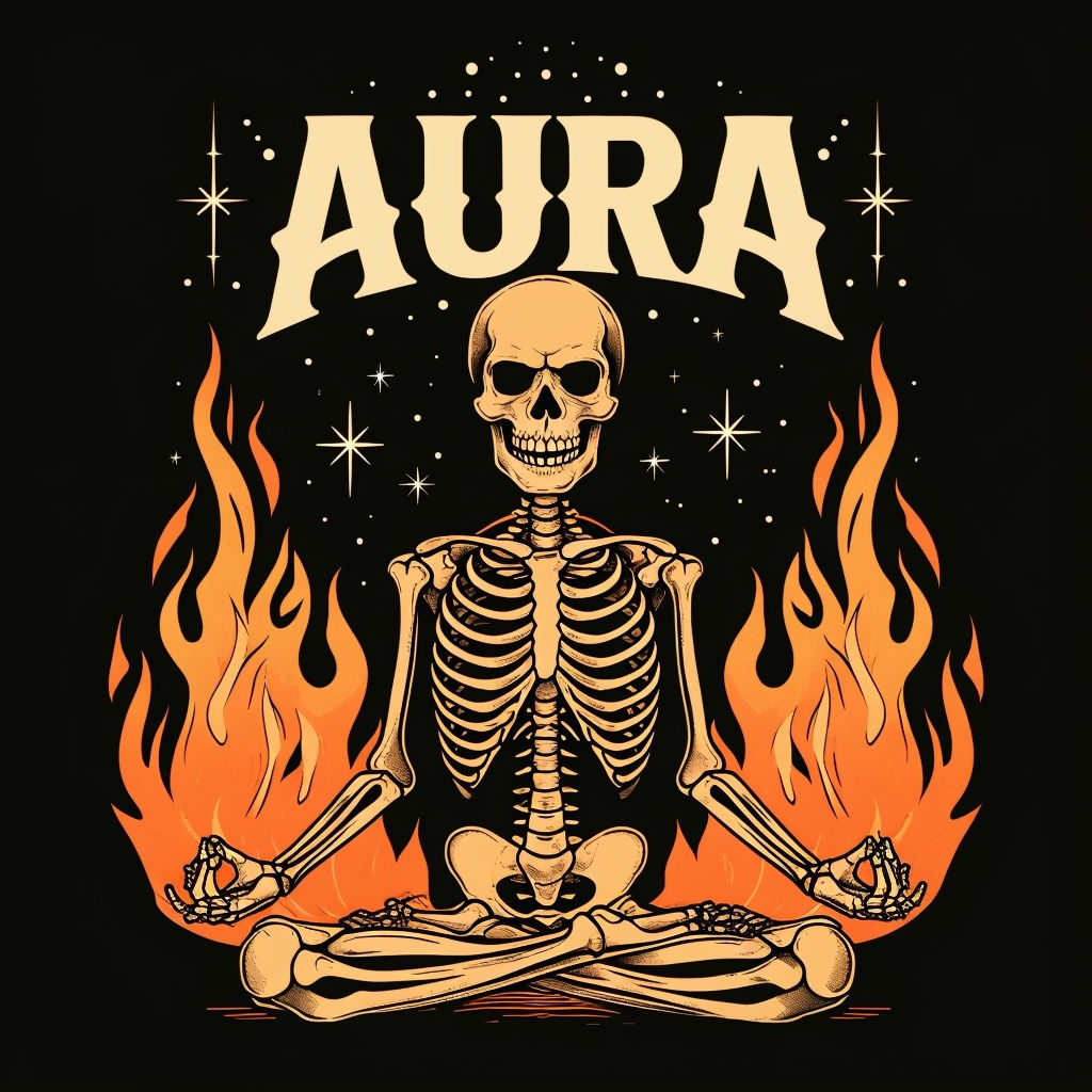 Vintage Skeleton Meditation Art with Mystical Flames T-shirt