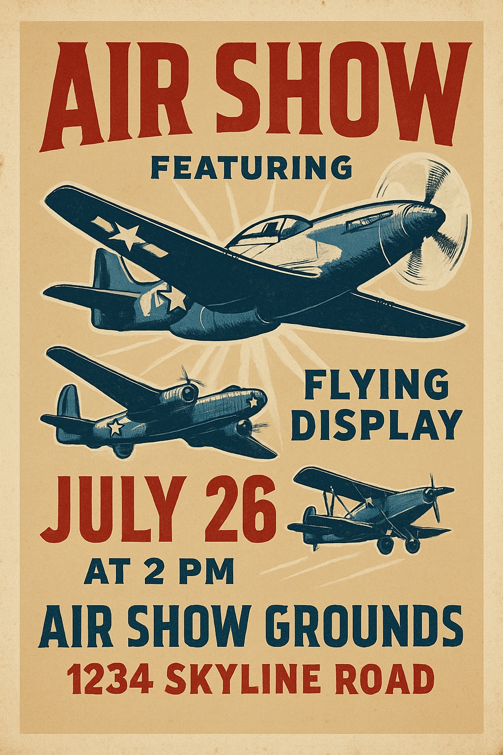 Vintage Air Show Poster with Airplanes and Classic Design Flyer