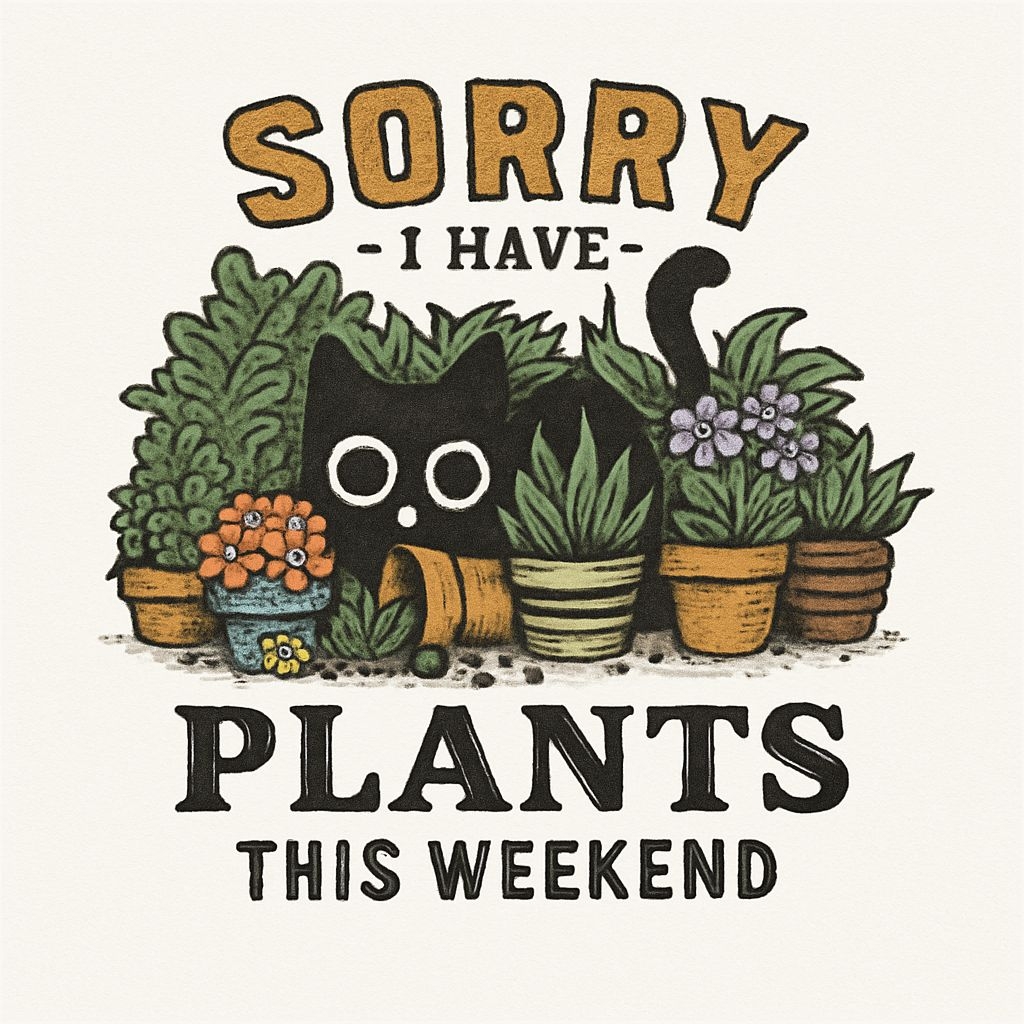 Whimsical Black Cat Among Potted Plants Humorous Sticker