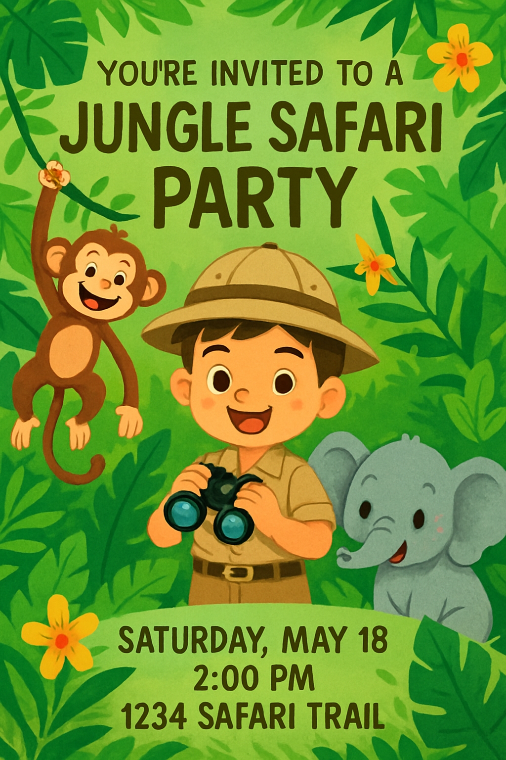 Vibrant Jungle Safari Party Invitation Poster for Kids Event Card