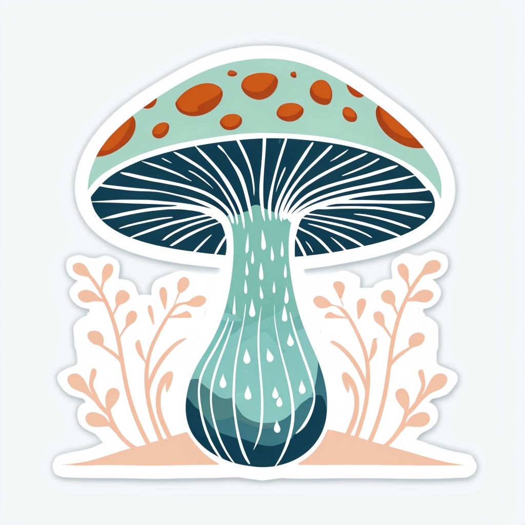 Whimsical Mint Green Mushroom Linocut Style Sticker