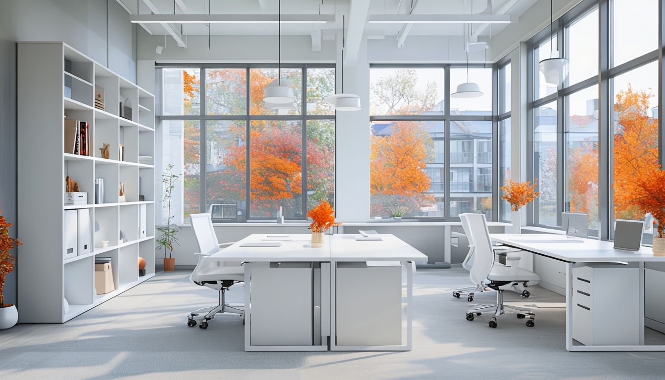 Modern Contemporary Office Space with Autumn Decor Mobile Wallpaper