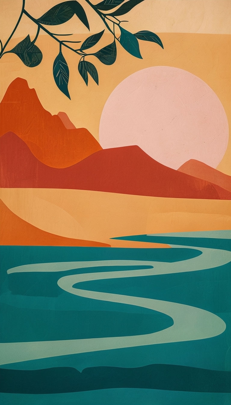 Tranquil Abstract Minimalist Landscape with Geometric Shapes Mobile Wallpaper