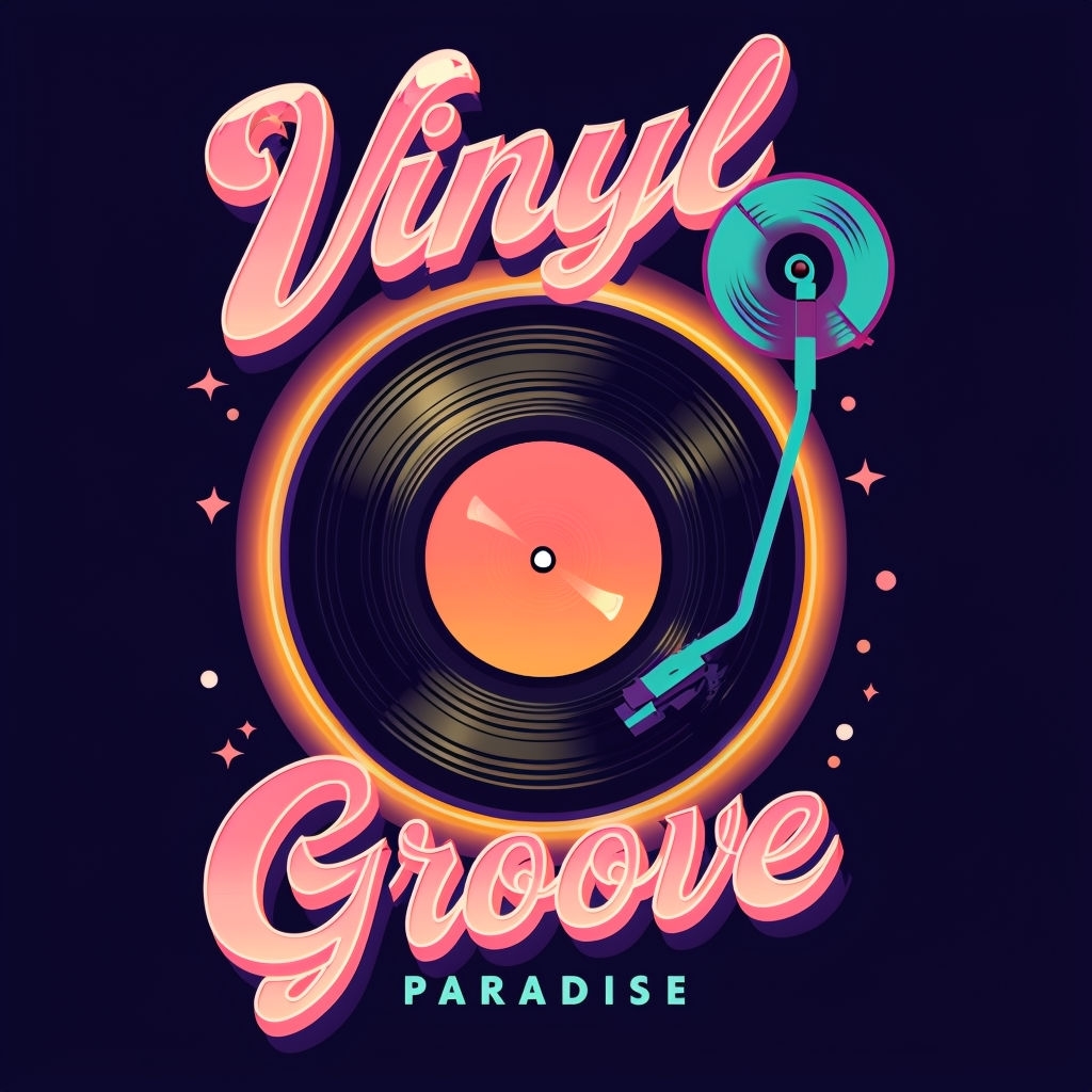 Vibrant Retro Vinyl Record Player Art with Neon Accents Poster