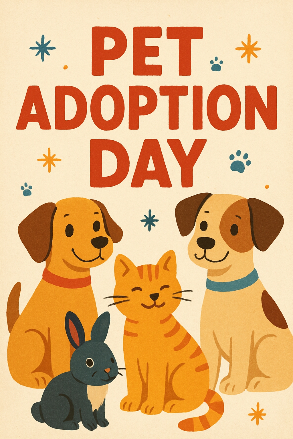 Vintage Pet Adoption Day Colorful Animal Illustration Poster