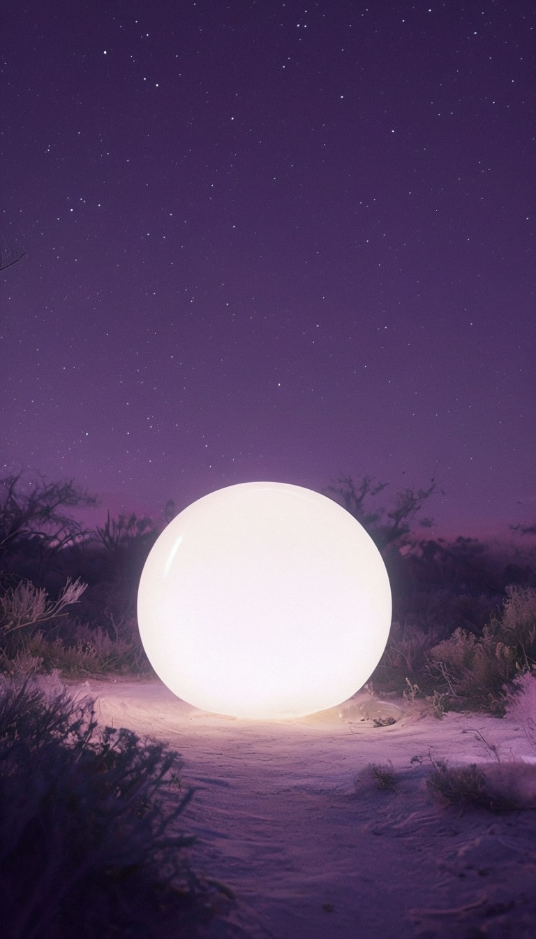 Enchanting Night Scene with Glowing White Sphere Mobile Wallpaper