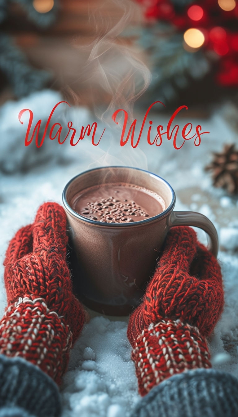 Cozy Knitted Mittens with Cocoa and Warm Wishes Poster