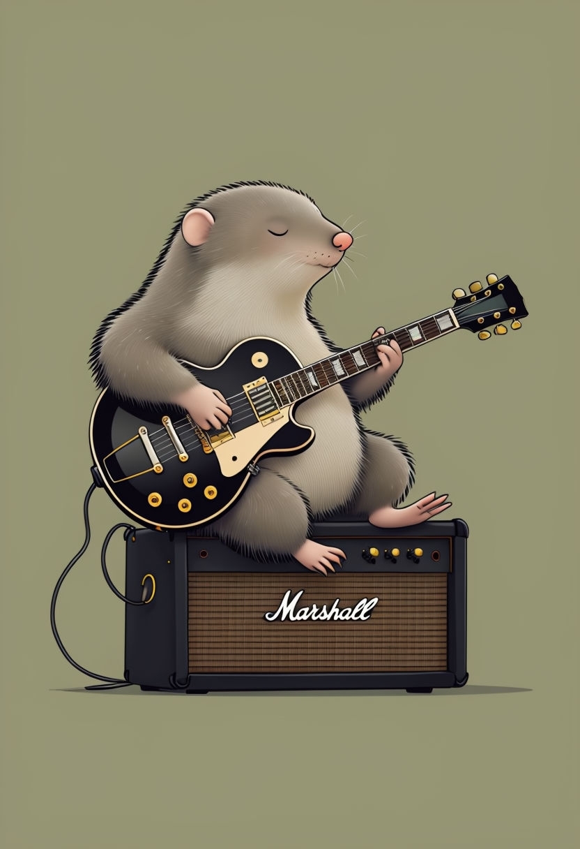 Whimsical Cartoon Mole Playing Gibson Les Paul Guitar Poster