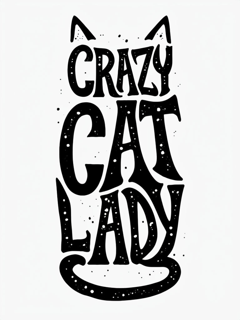 Whimsical Crazy Cat Lady Typography T-Shirt